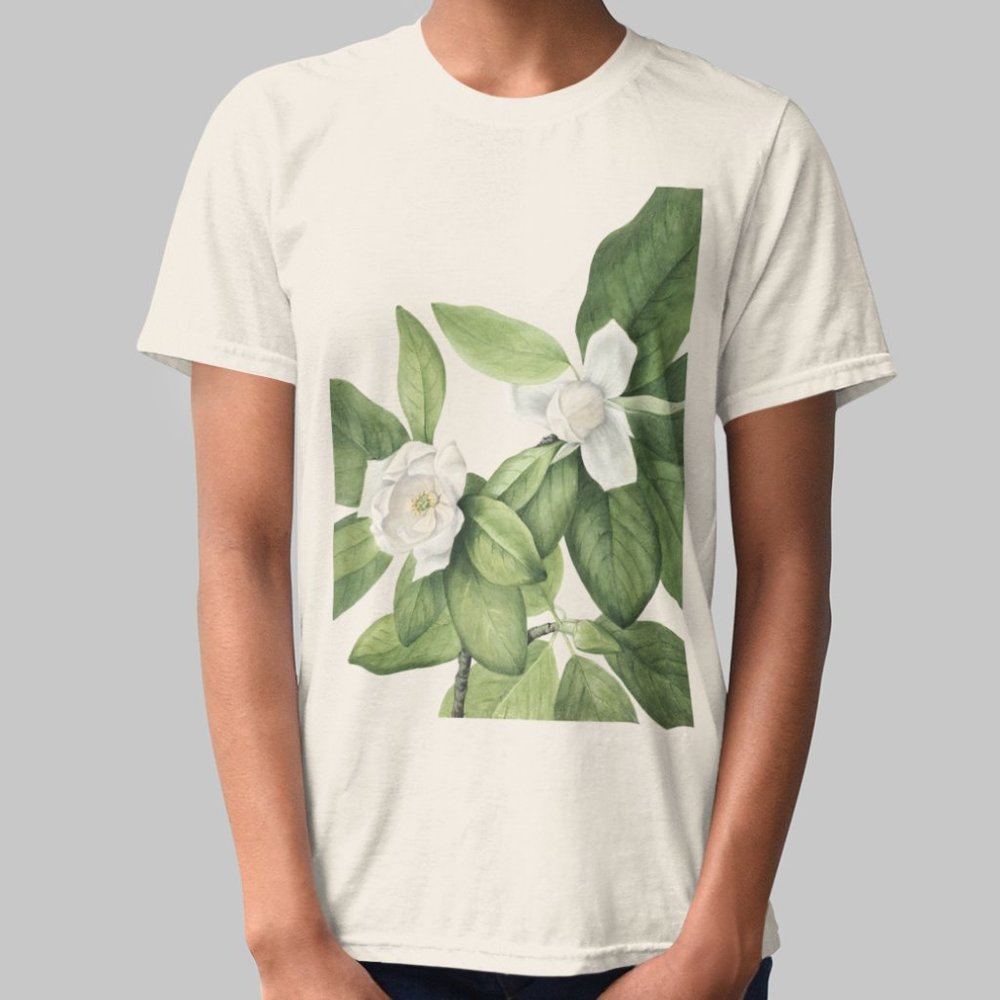 Laurel Magnolia Vintage Floral Print Short Sleeve Graphic Tee T-shirt S M L XL